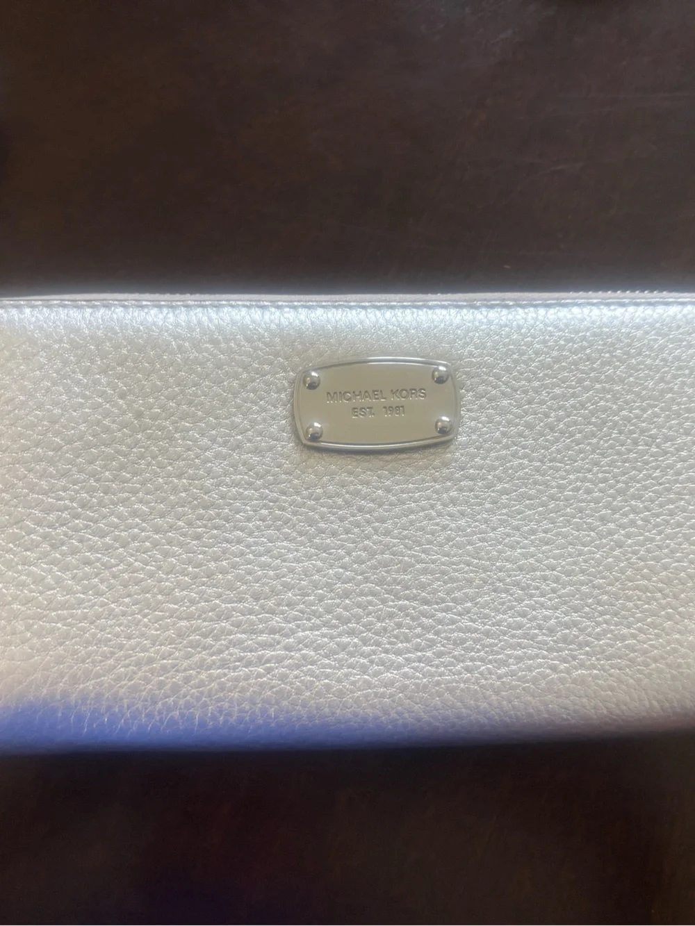 Michael Kors Silver Metallic Leather Clutch